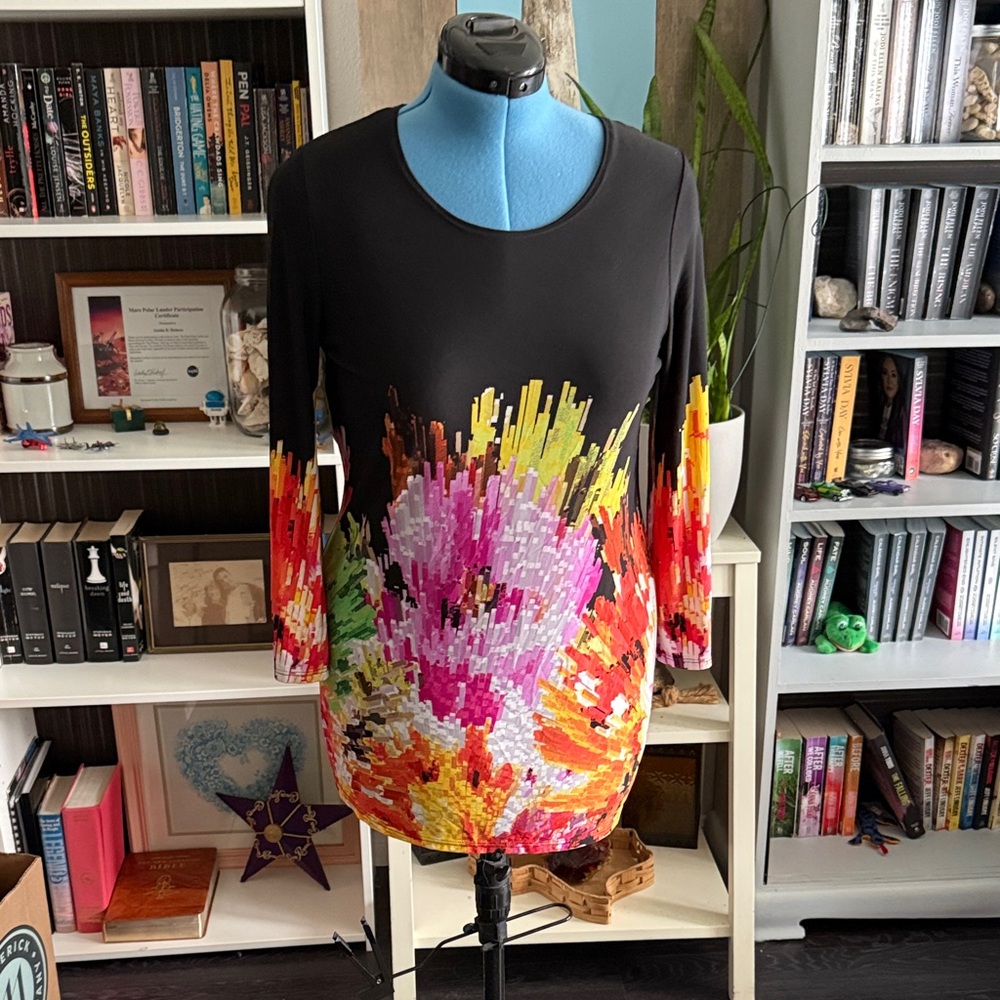 Peck & Peck Black Multicolor Abstract Tunic